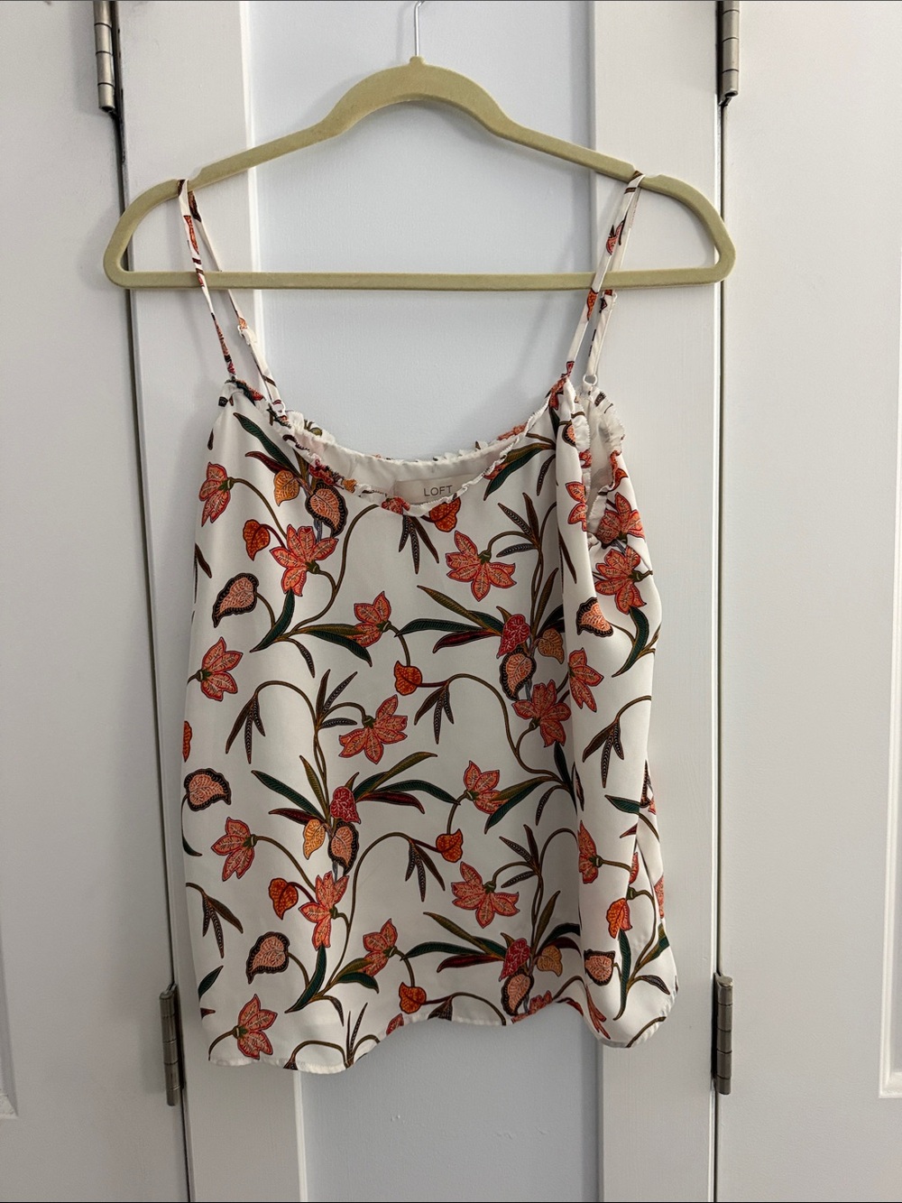 LOFT Cream Floral Spaghetti-Strap Cami with Orange Flowers